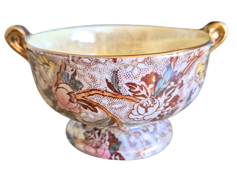 Vintage Trinket Dish Maling England Lusterware 1950's Small Floral Footed